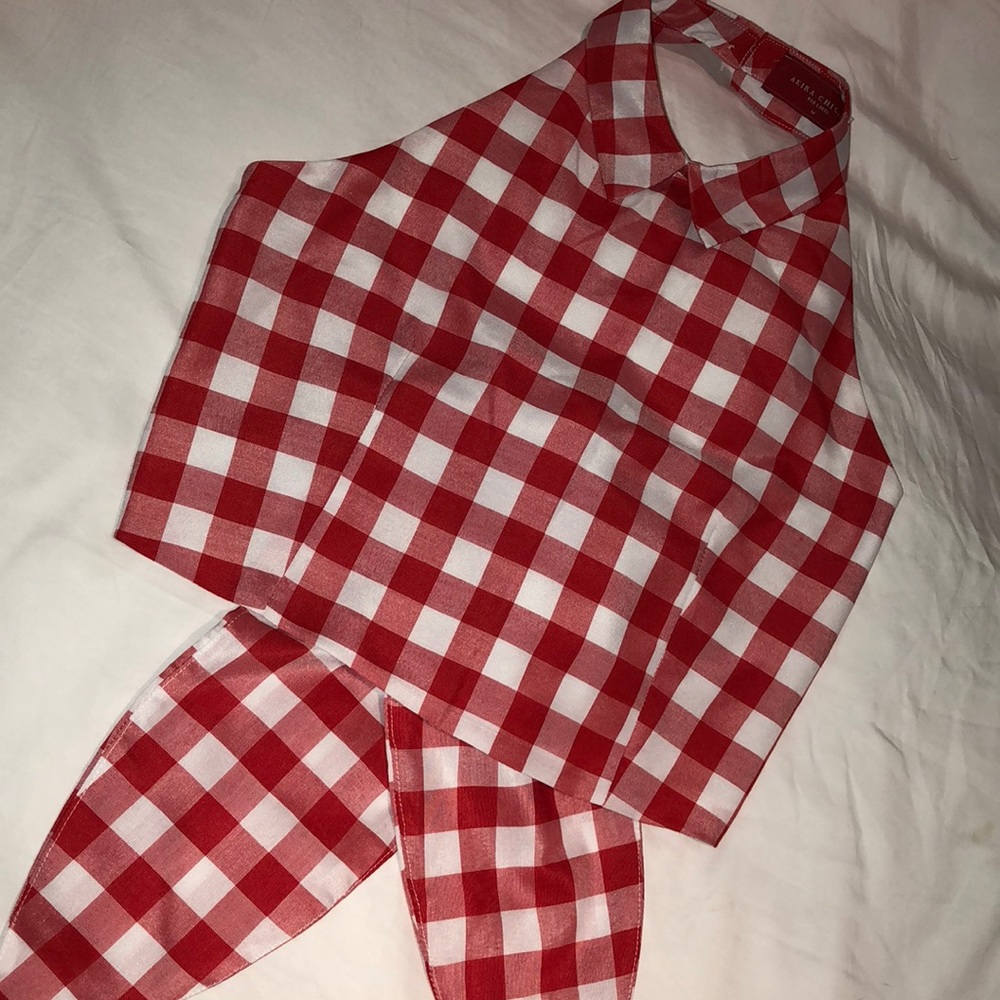 AKIRA gingham cropped halter top